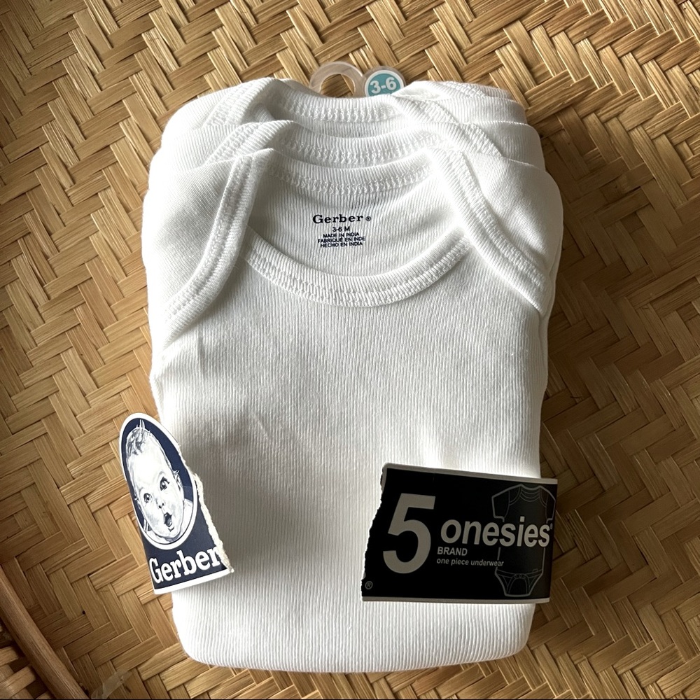 4 Plain White Gerber Short Sleeve Onesies